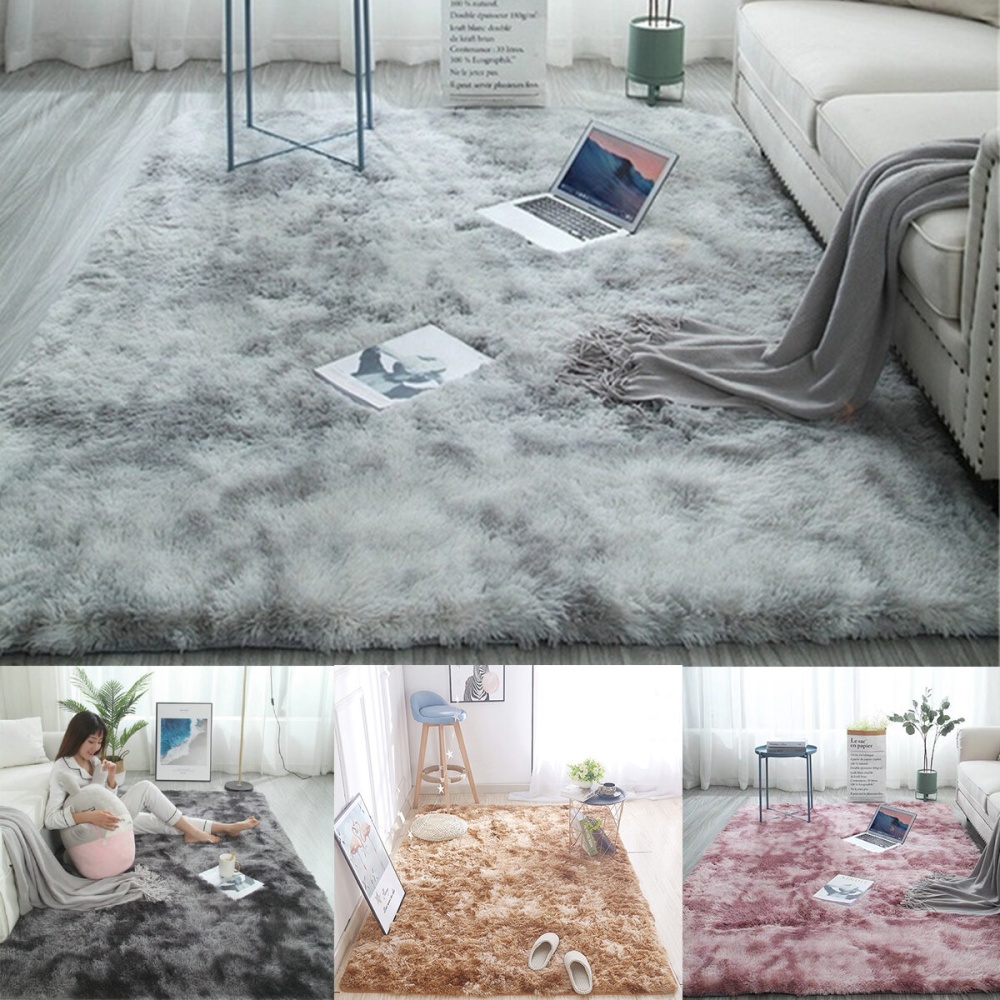 120X160CM Multi-color Tie Dyeing Plush Carpets Anti-slip Faux Fur Floor Mats Water Absorption Area Rug - Purple Pink