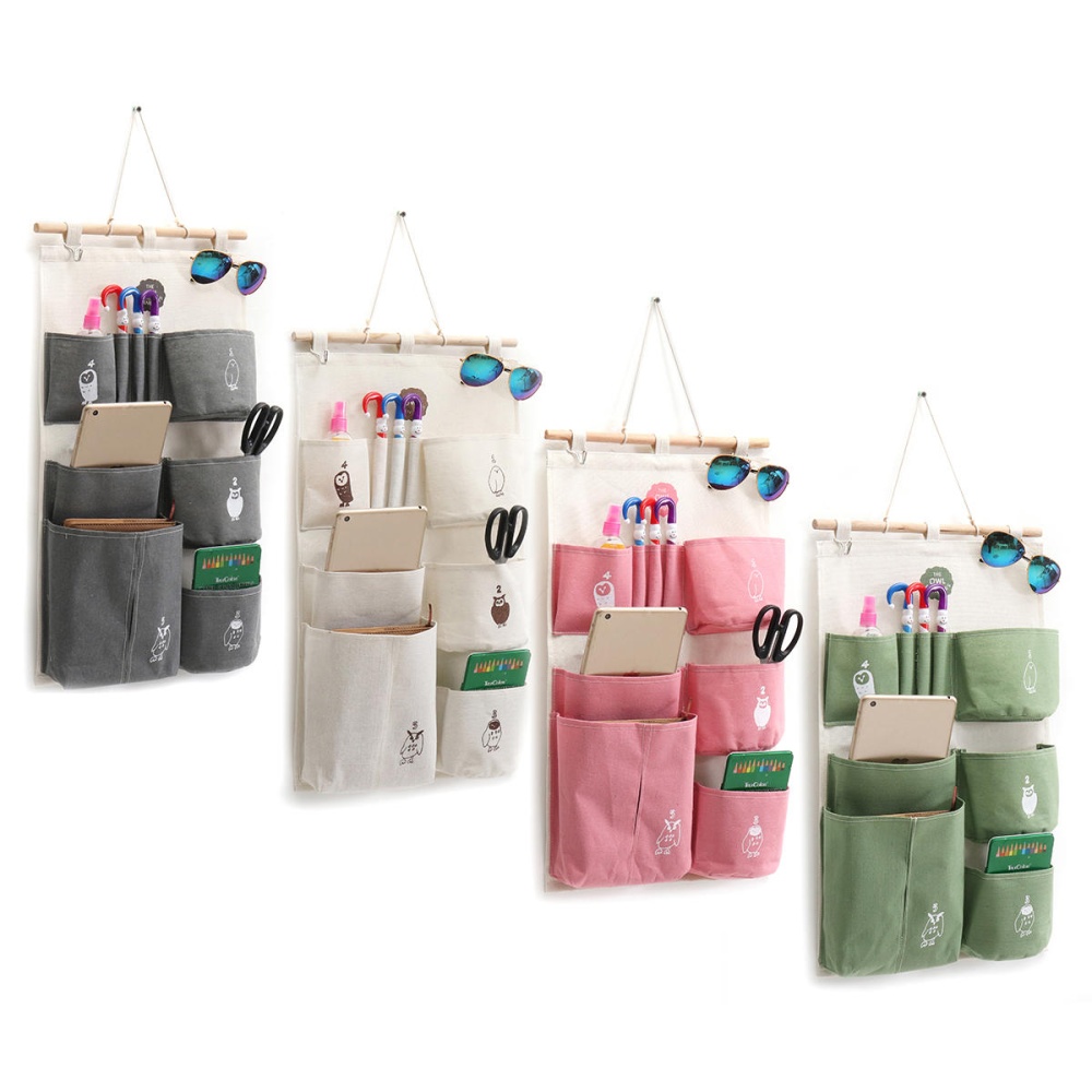 Cotton Wall Door Hanging Organizer Storage Baskets Bag Container Closet Pocket - Grey - Image 2