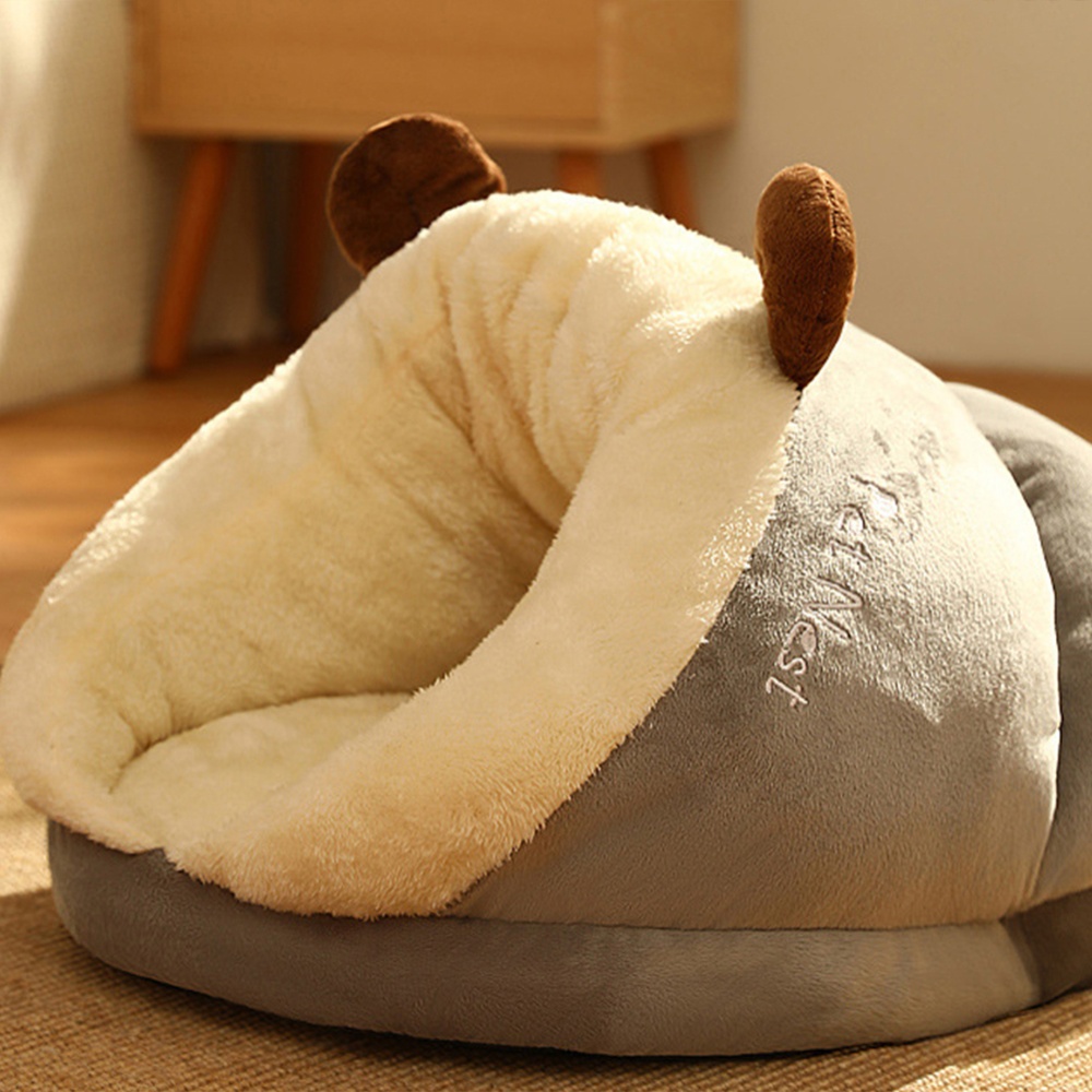 Winter Warm Plush Cozy Nest Slippers Shape Thickened Sleeping Cushion Mat For Small Medium Cats Dogs gray brown bear M [50 x 35 30cm]