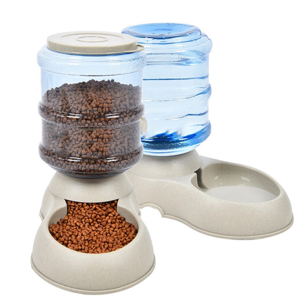 3.75L Portable Automatic Pet Dog Food Water Bottle Dispenser Dish Bowl Feeder - Grey - Image 2