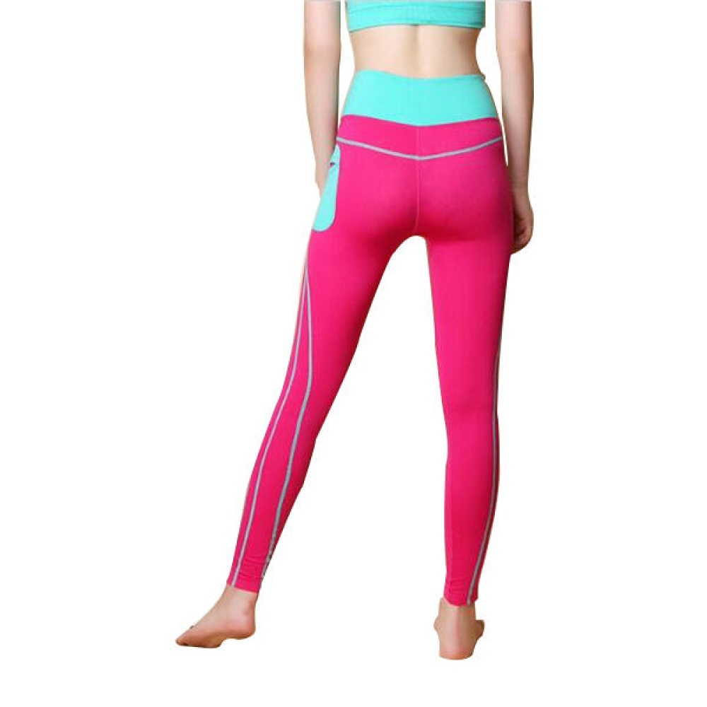 Women Breathable Quick Dry Sport Pants High Elastic Skinny Patchwork Pocket Yoga Legging - Black M