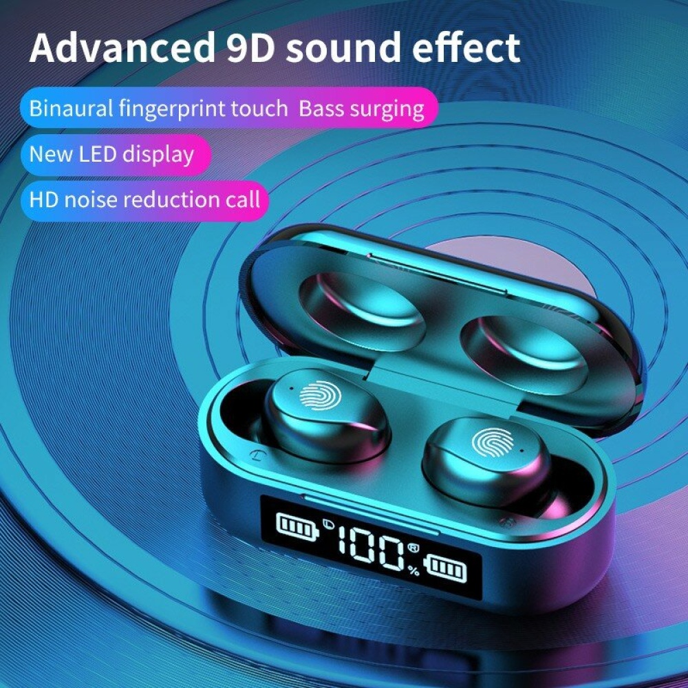 F9-6 TWS bluetooth 5.0 Earphones TWS Earbuds Stereo Headphones with Smart LED Display Mic Deep Bass Mini Case - Black - Image 2