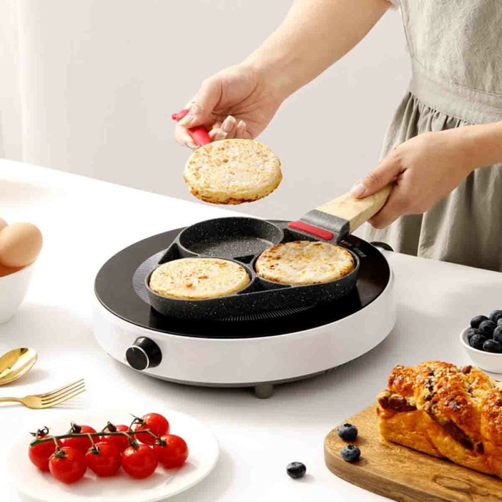 Medical Stone Coating Non-stick Three Holes Omelette Pan Egg Dumpling Pan Non-slip Anti-scalding Breakfast Pan - Image 2