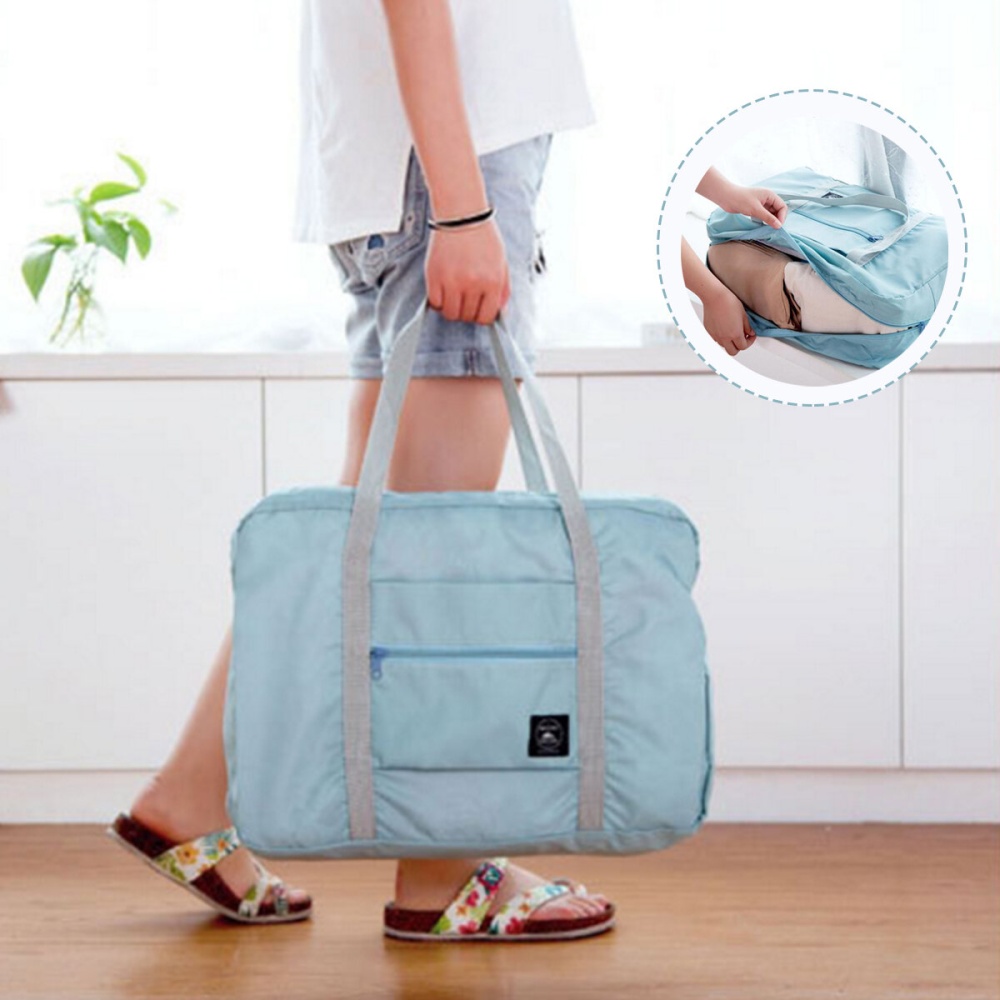 Portable Reusable Folding Travel Handbag Cosmetic Strong Carrier Storage Bag - Blue
