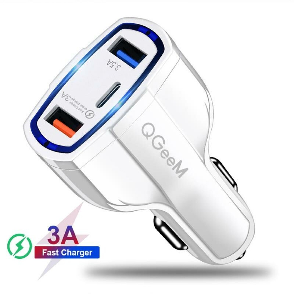 QGEEM QG-CH05 QC 3.0 USB C Car Charger 3-Ports Quick Charge 3.0 Fast Charging For iPhone XS 11Pro Huawei P30 P40 Pro MI10 Note 9S S20+ Note 20 - Blac - Image 2