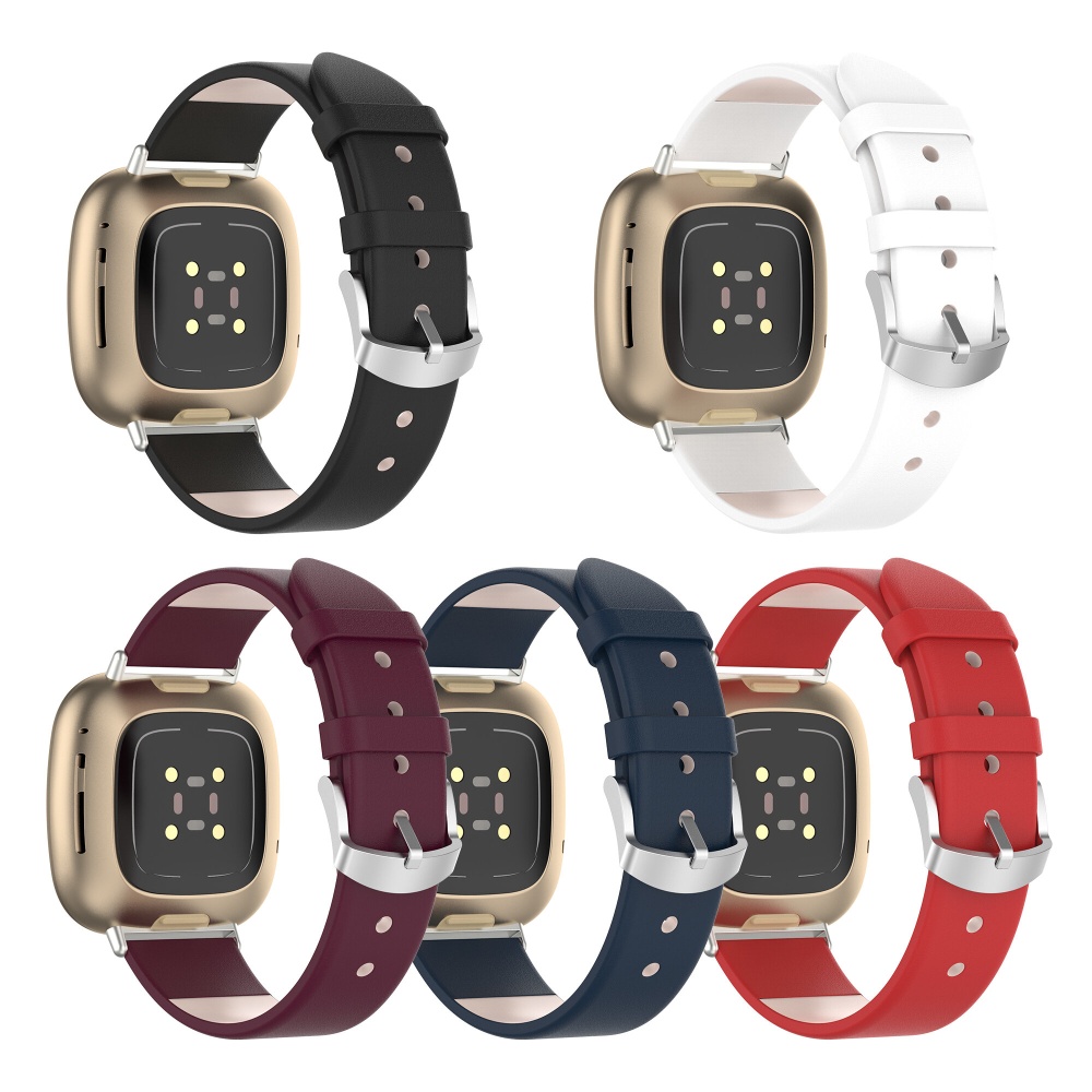 Bakeey Montre de couleur pure en cuir veritable Bande Bracelet de montre de remplacement pour Fitbit Versa 3 Sense Watch - Blanc