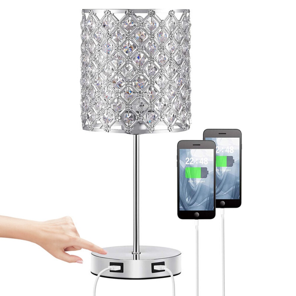 USB Rechargeable Crystal Desk Lamp Touch Dimming Bedside Lights Bedroom LED Night Light with Light Source - US Plug - Image 2