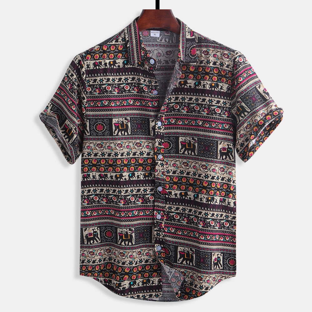 Mens Summer Floral Printing Cotton Casual Shirts - S #01 - Image 2