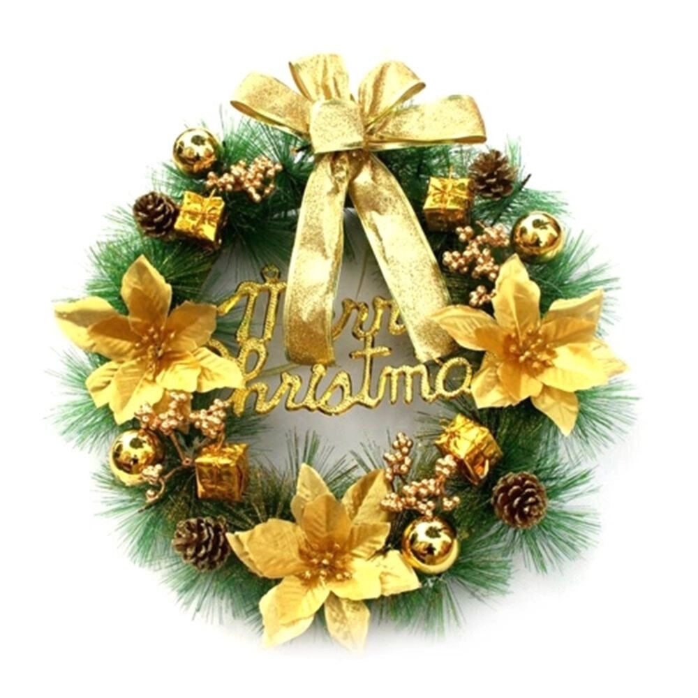 2020  Wreath Garland Merry  Front Door Wreath Artificial Plants Flower Wall Window Hanging Ornament - Silver - Image 2