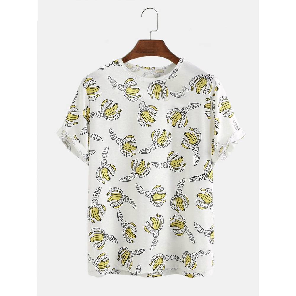 Mens Summer Banner Printing Breathable Short Sleeve Casual Shirts - 2XL Yellow