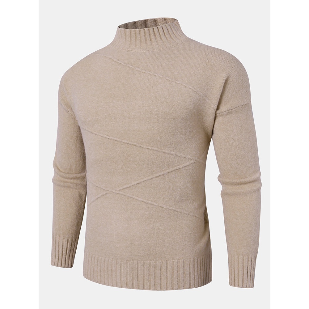 Mens Warm Solid Color Simple Long Sleeve Knitted Pullover Sweaters - White M