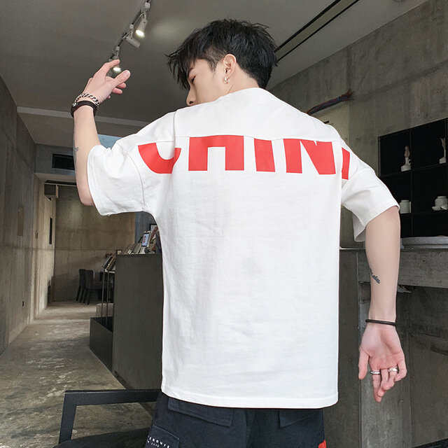 Men's T-shirt Tide Season New Loose Half-sleeved Clothes Trend Student Casual Compassionate Men Short Sleeve Ins - L Orange