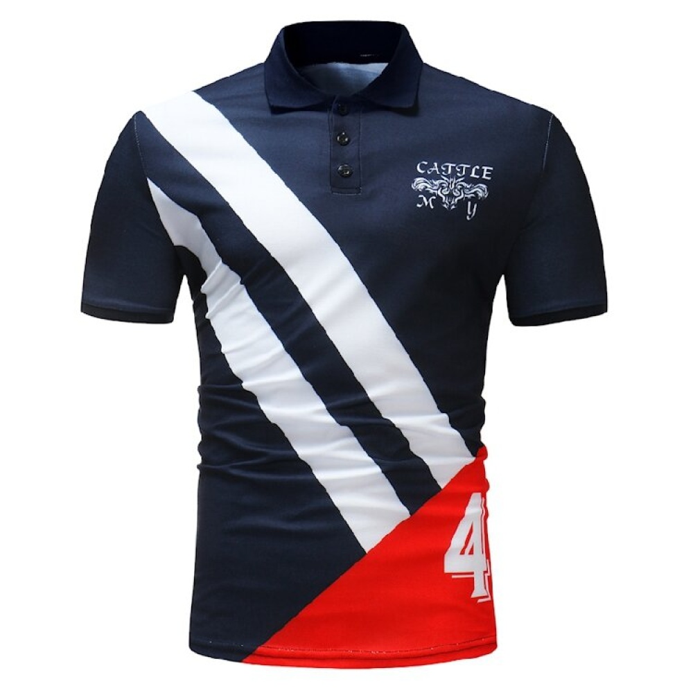 Fashion Stripe Lettering Printed Fashion Tops Tees - S Navy