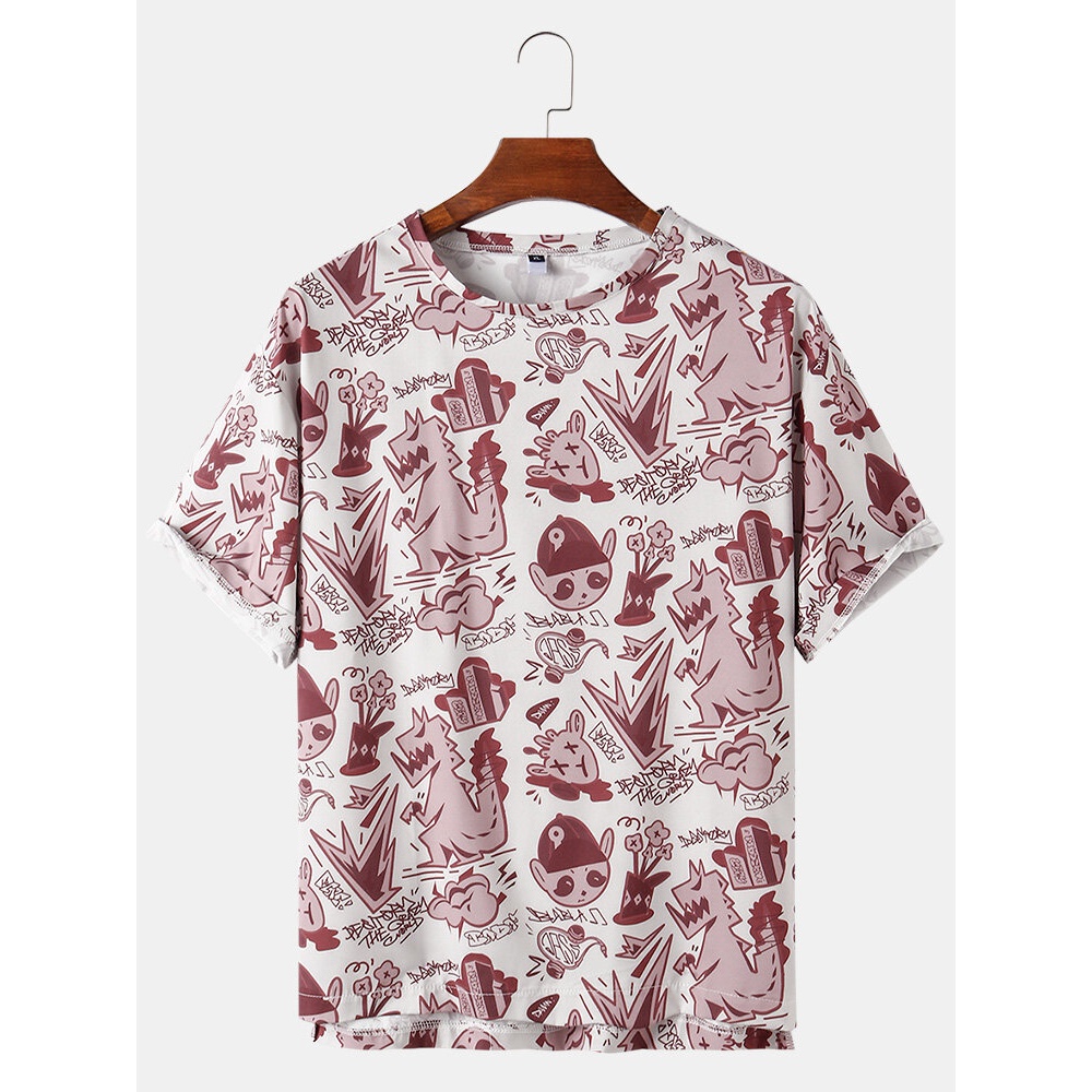 Funny Cartoon Print Cotton Short Sleeve Breathable T-Shirts - Red M