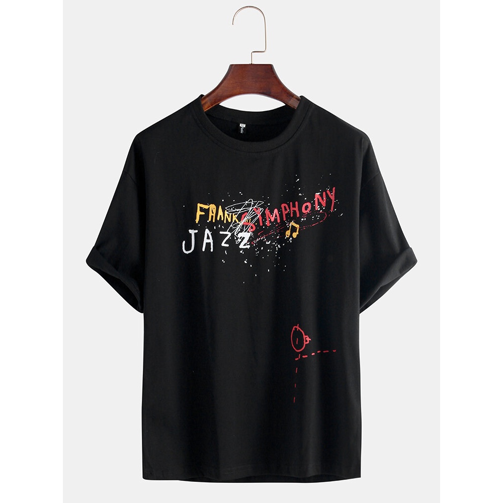 Mens Cotton Fashion Letters Printing Short Sleeve Crew Neck T-Shirts - XL White