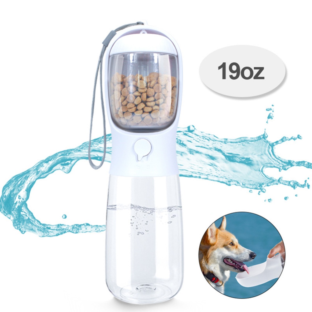 19oz Portable Pet Water Bottle Dispenser Cat Dog Outdoor Travel Cup with Food Container White - Image 3