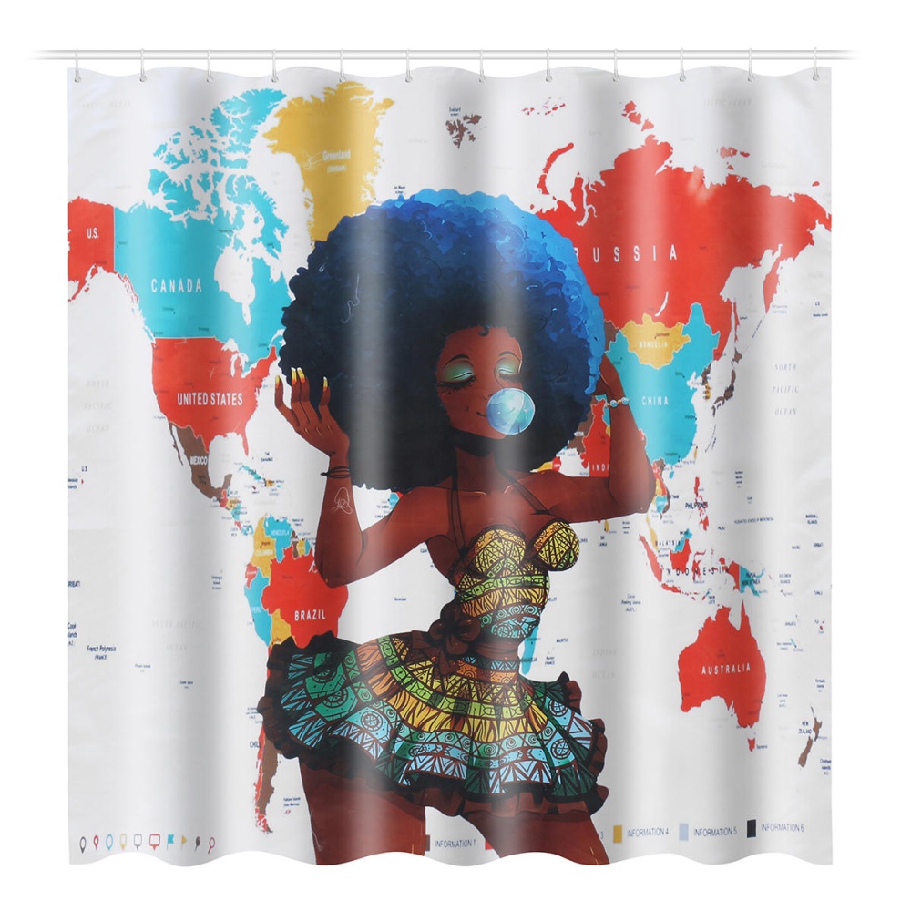 African Girl Bathroom Shower Curtains Pedestal Rug Lid Toilet Cover Bath Mat Set - 07 - Image 2