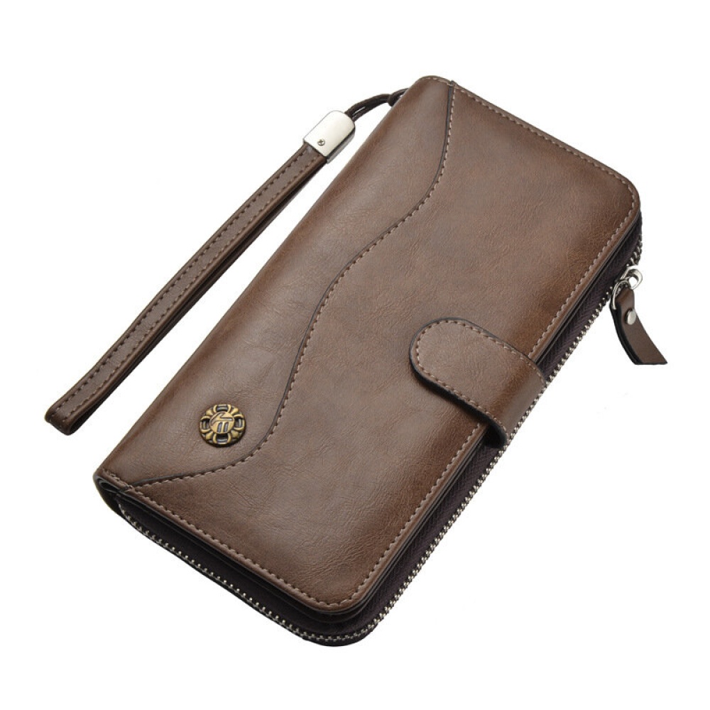 Business Casual Large Capacity Multi-Pockets Men Mobile Phone Wallet Handbag - Dark Brown - Image 2