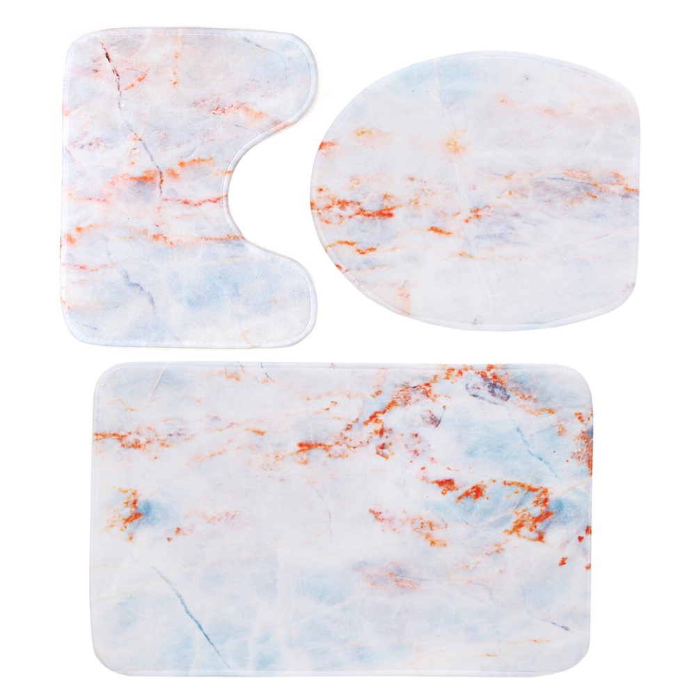 3PCS Marble Toilet Floor Door Bathroom Carpet Pedestal Rug Lid Cover Bath - Type A - Image 2