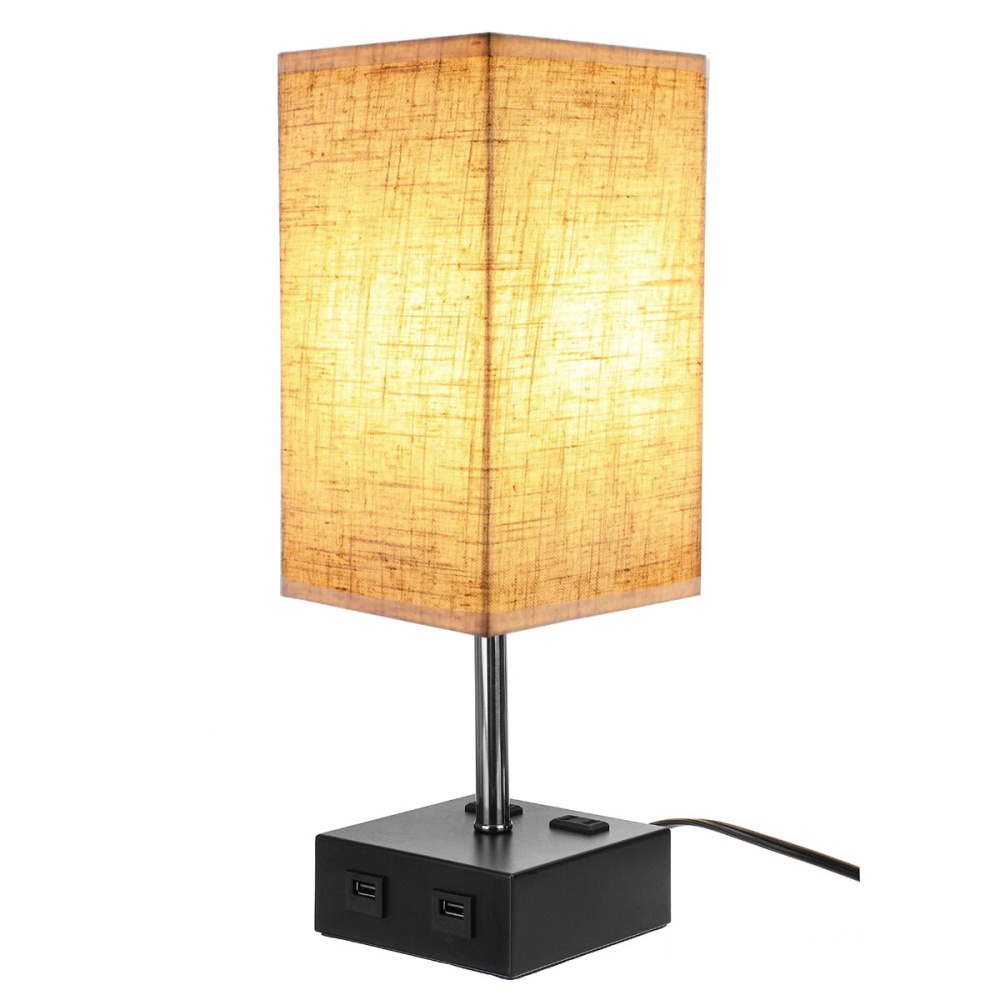 220V Fabric Fashion Simple Table Lamp Dual Port USB & US Plug Without Bulb - Image 2