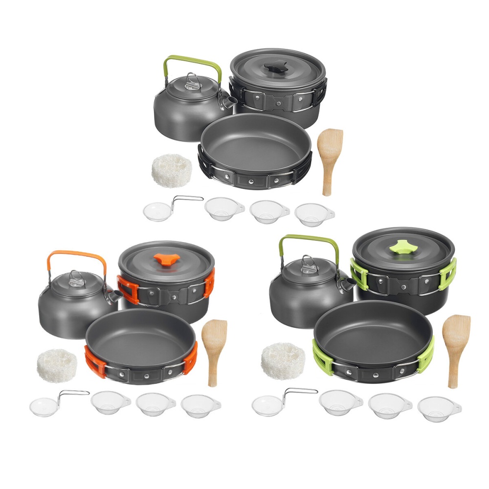 9PCS Aluminum Alloy Camping Pot Cookware Pans Kettle Set Portable Outdoor Camping Cookware - Orange - Image 2