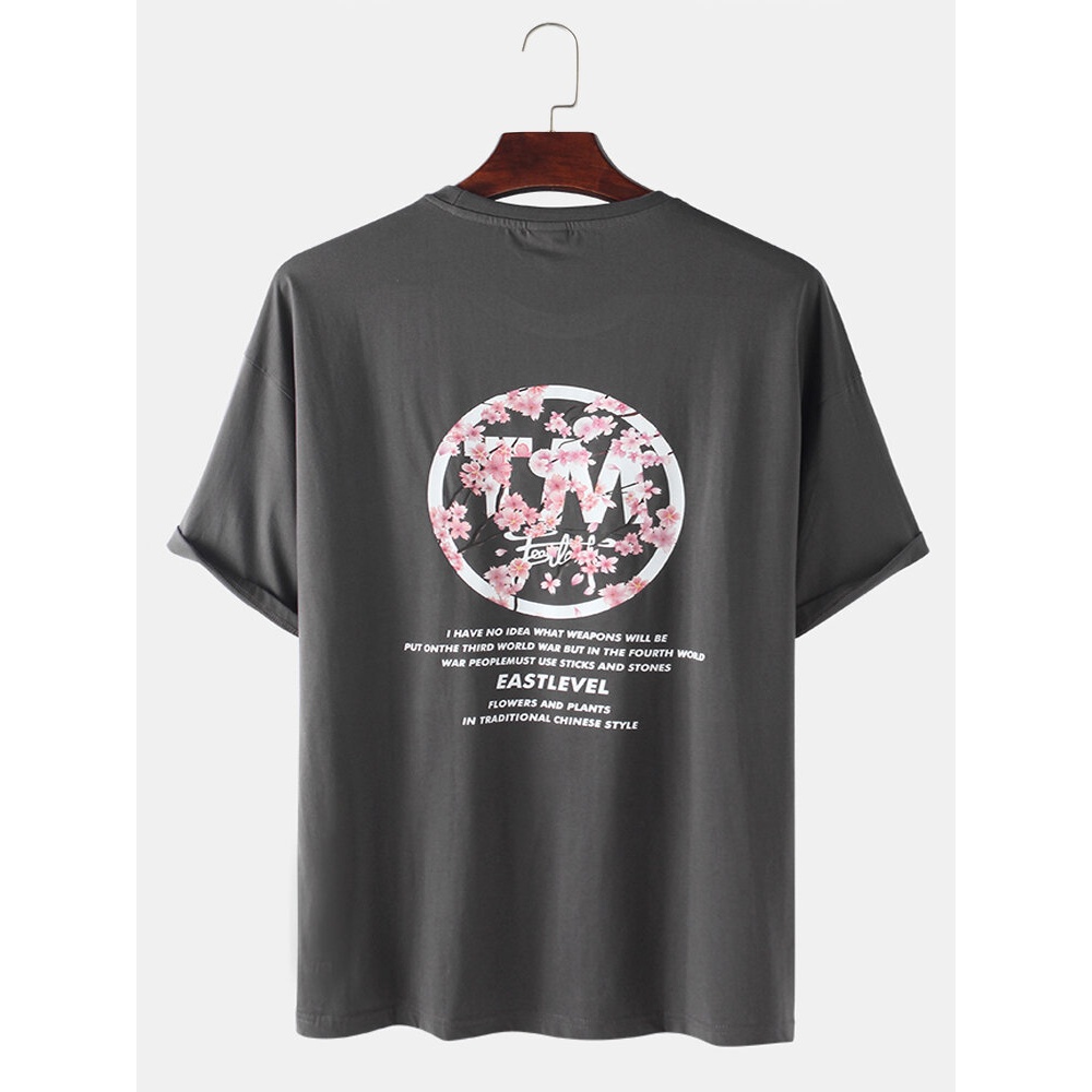 Mens Character Pattern & Cherry Print Breathable Loose O-Neck T-Shirts - Grey M