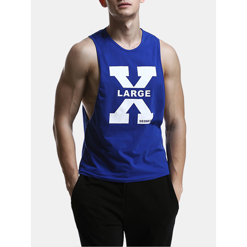 Printed Casual Cotton Tank Tops - S White