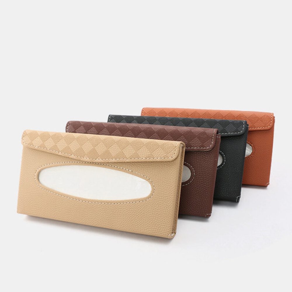 Multifunctional Leather Car Storage Bag Visor Cover Card License Holder Hanging Tissue Bag Glasses Folder - Beige - Image 2