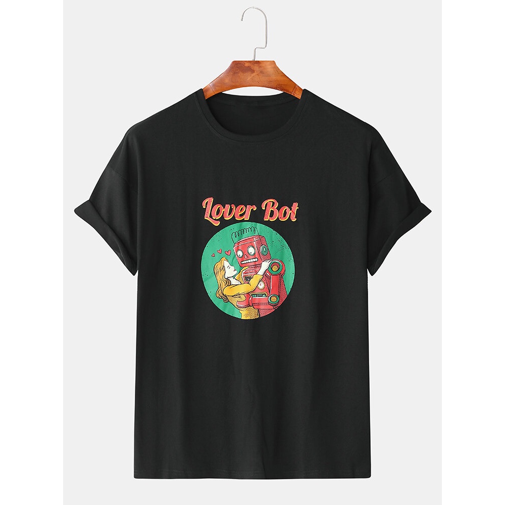 Mens Fashion Character Printing Breathable Short Sleeve Casual Tshirts - White M