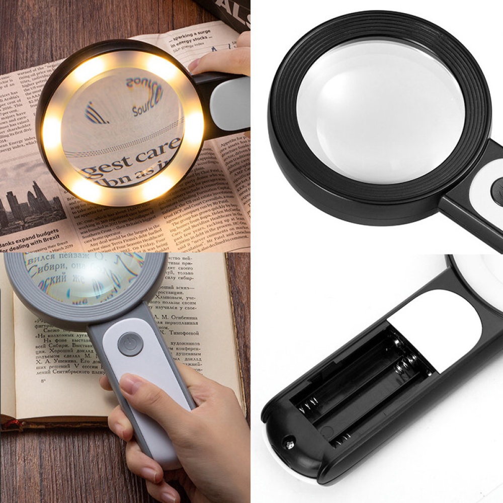 BIJIA Handheld 30X Magnifying Glass HD Cold and Warm Led Light Optics Glass Lens for the Elder Reading - Gold - Image 2