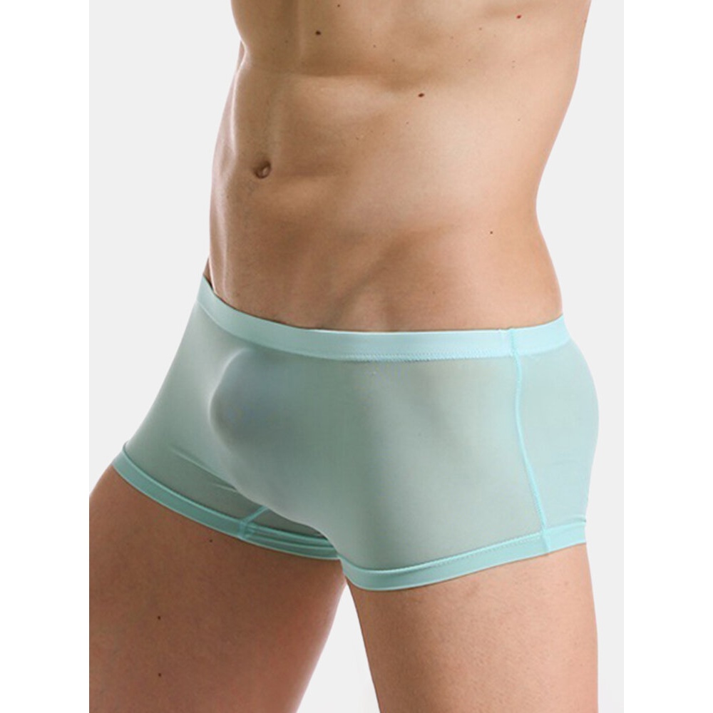 Mens Thin Breathable Ice Silk Low Rise Translucent U Convex - S Yellow