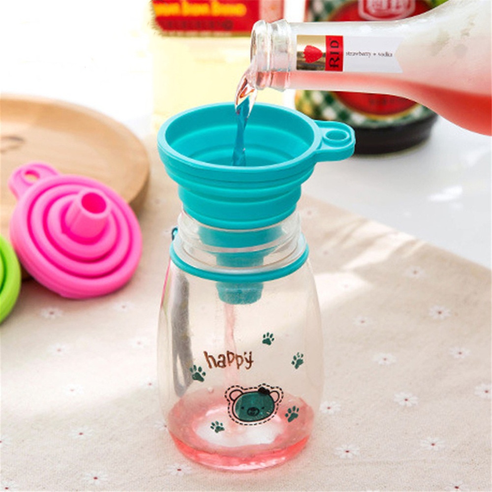 Folding Funnel Kitchen Oil Food Grade Silicone Liquid Dispenser Blue - Image 2