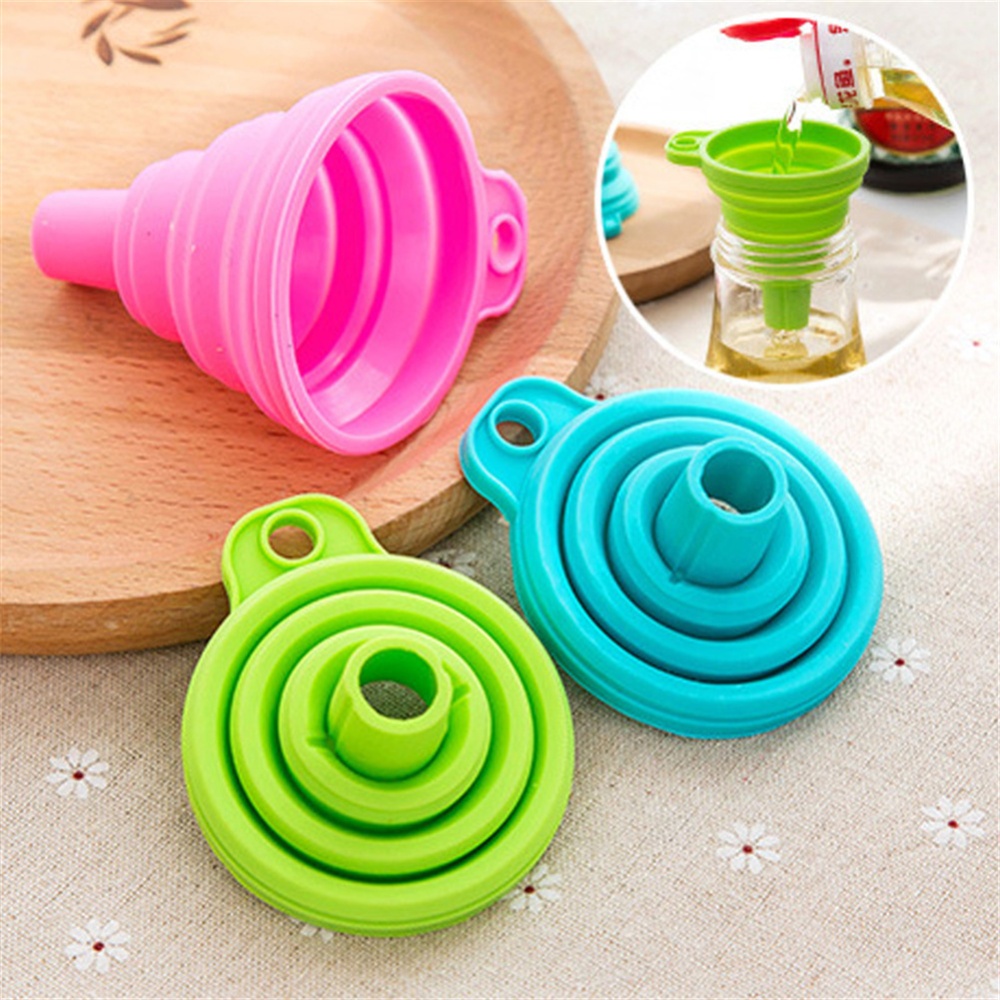 Folding Funnel Kitchen Oil Food Grade Silicone Liquid Dispenser Blue - Image 3