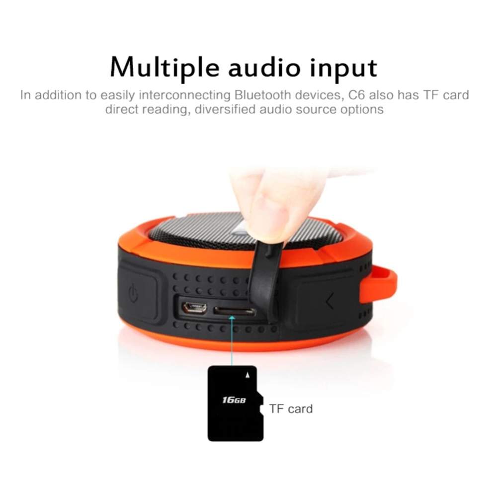 C6 Waterproof Speaker Suction Cup Mini Bluetooth-compatible Stereo Outdoor Sports Subwoofer Small Orange - Image 4