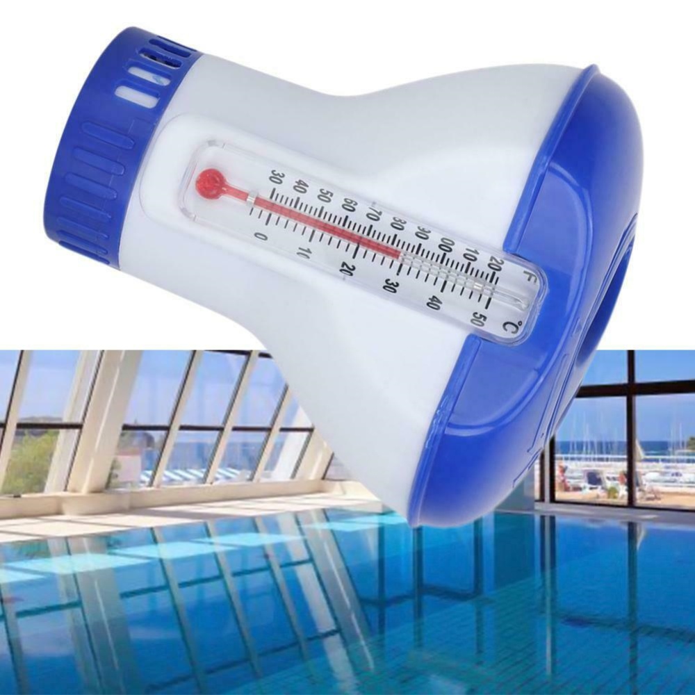 Swimming Pool Floating Chlorine Chemical Dispenser With Thermometer Disinfection Accessory Automatic Dosing Pump Blue and white - Image 2