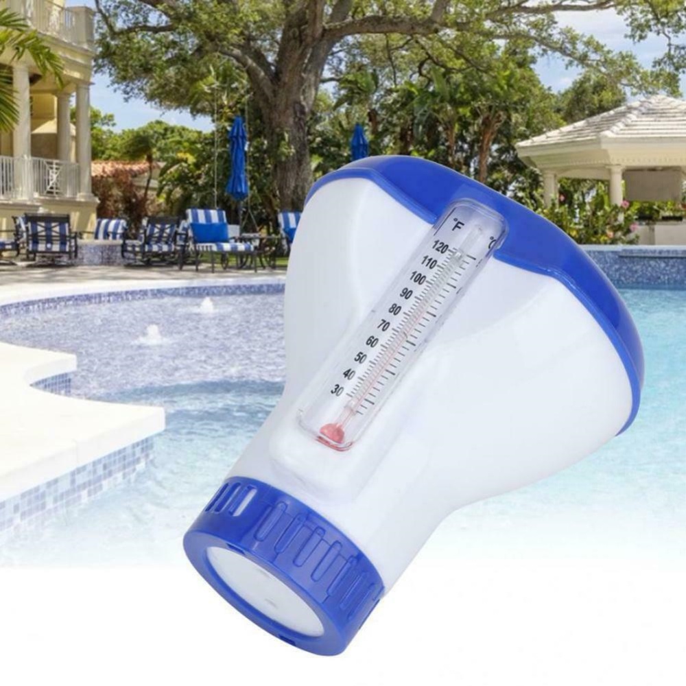 Swimming Pool Floating Chlorine Chemical Dispenser With Thermometer Disinfection Accessory Automatic Dosing Pump Blue and white - Image 3