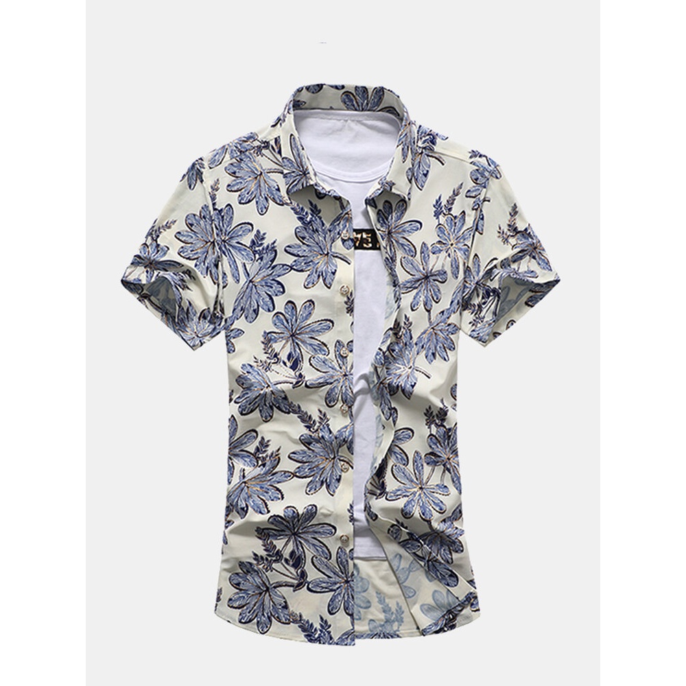 Plus Size Outdoor Beach Seaside Flowers Printing Loose Soft - 5XL Blue