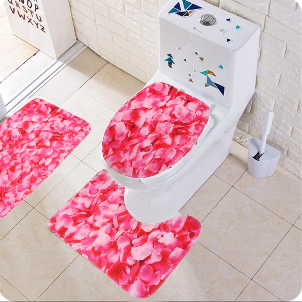 3PCS Non-Slip Bathroom Floor Carpet Pedestal Rug Lid Toilet Cover Bath Mat - S - Image 2