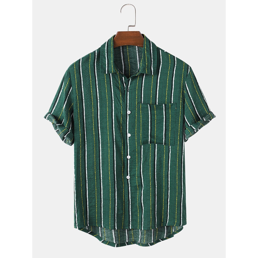 Mens Vintage Breathable 100% Cotton Short Sleeve Casual Shirts - Black S