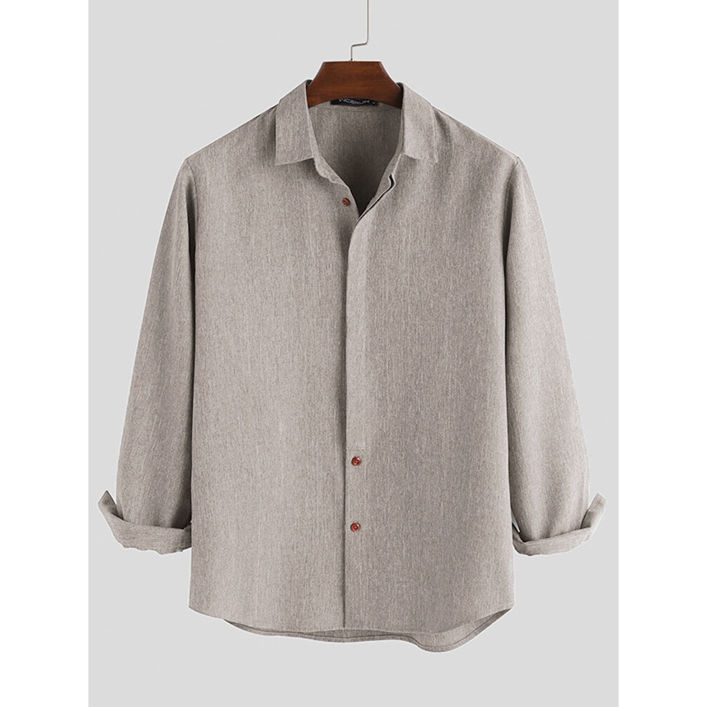 Men's Casual Long Sleeve Shirts Casual Loose Stand Collar Solid Tees Tops Autumn - 2XL Khaki