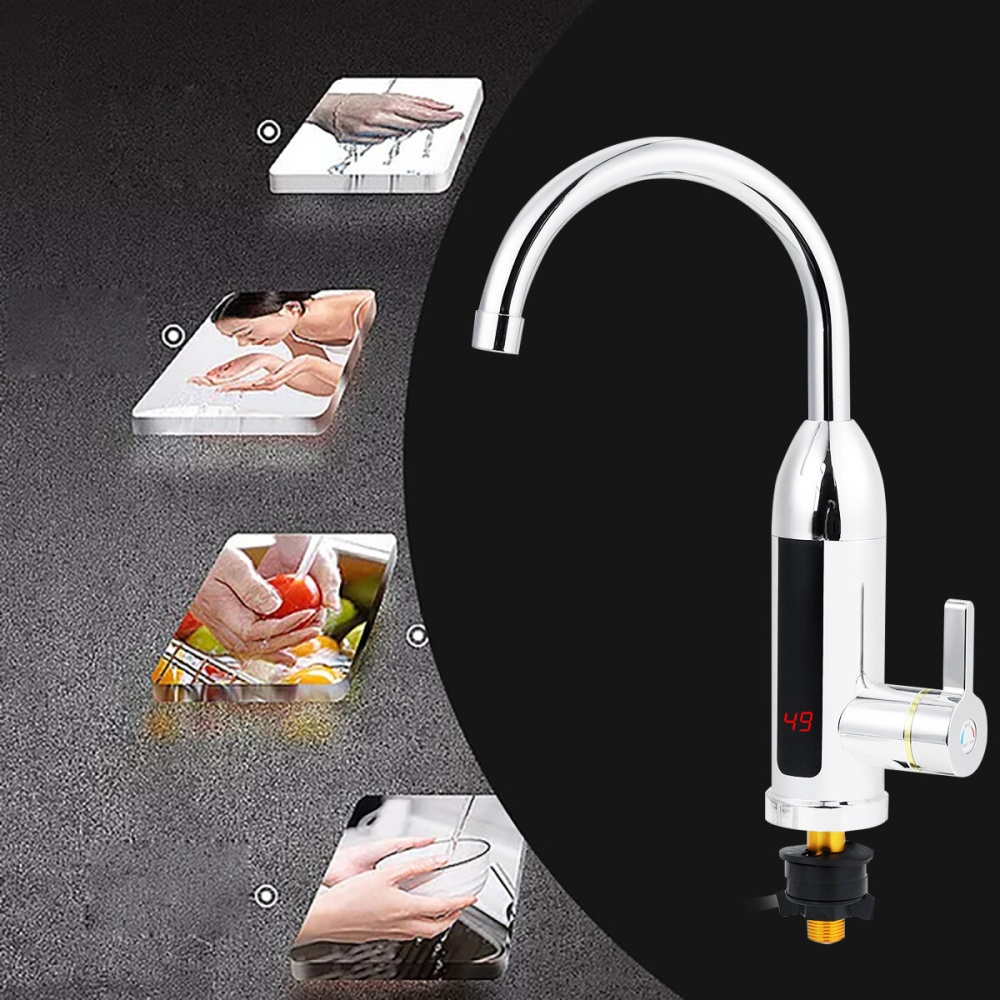 3000W Electric Instant Water Heater Faucet Kitchen Sink Hot Cold Tap LED Display - Black - Image 2