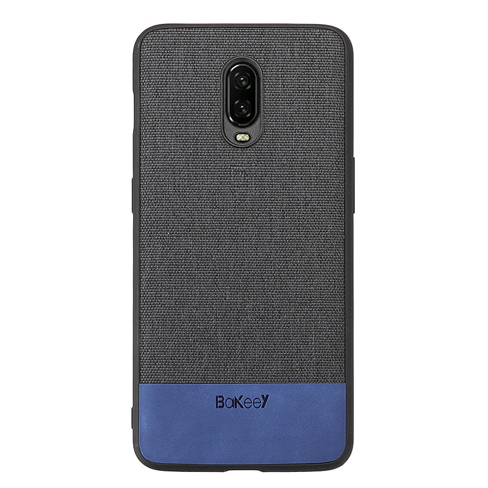 Luxury Fabric Soft Silicone Edge Shockproof Protective Case For OnePlus 7 - Black & Gray - Image 2