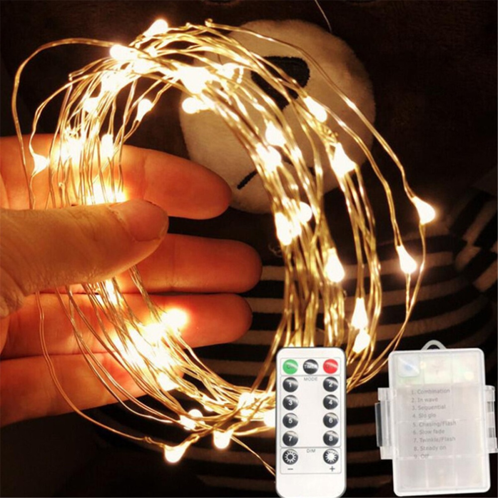 2PCS LED Copper Wire String Lights Waterproof Remote Control Balcony Garden  Day Decoration Copper Wire Lamp - Warm Light 5m 50LED - Image 2