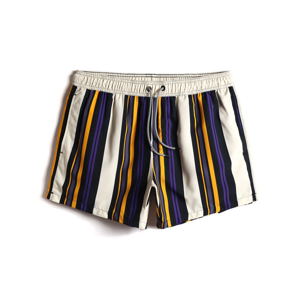 Mens Multi Color Stripe Quick Drying Drawstring Beach Shorts - Apricot S