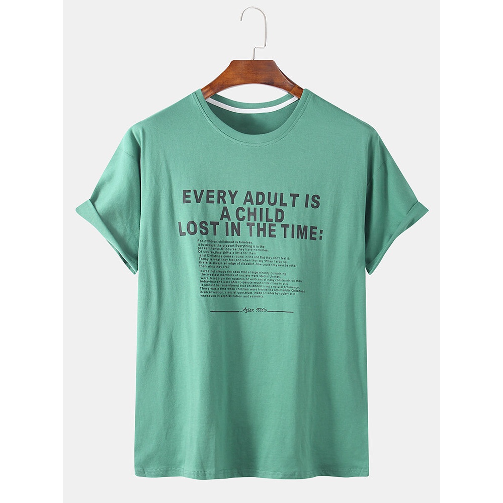 Mens Fashion Designer Letter Printed Loose Short Sleeve Crew Neck T-Shirts - Blue M