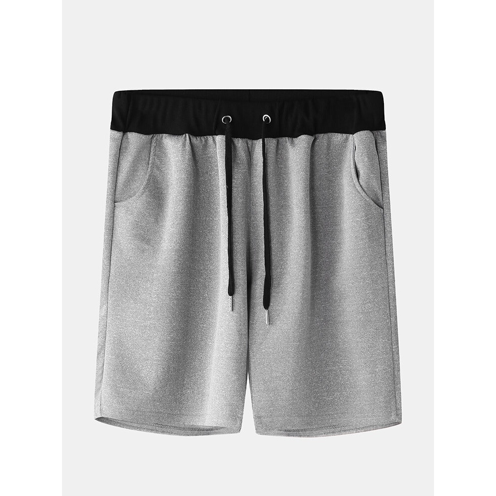 Men Casual Color Block Elastic Waist Home Shorts - L Grey