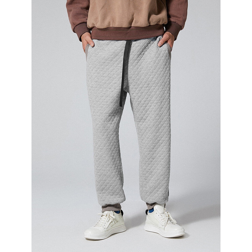 Mens Vintage Plaid Drawstring Elastic Waist Fit Comfy Casual Jogger Pants - M Navy