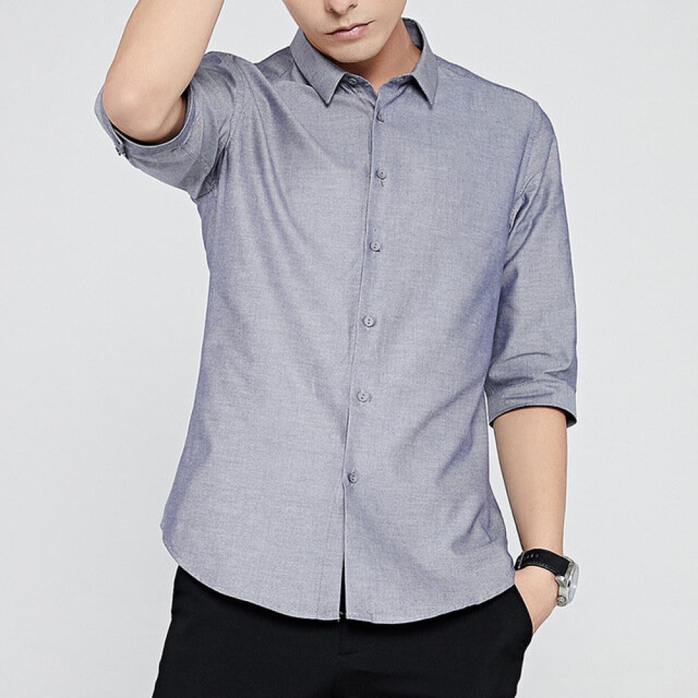 Men Long-sleeved Shirt Classic Business Casual Shirts - 4XL Navy Blue