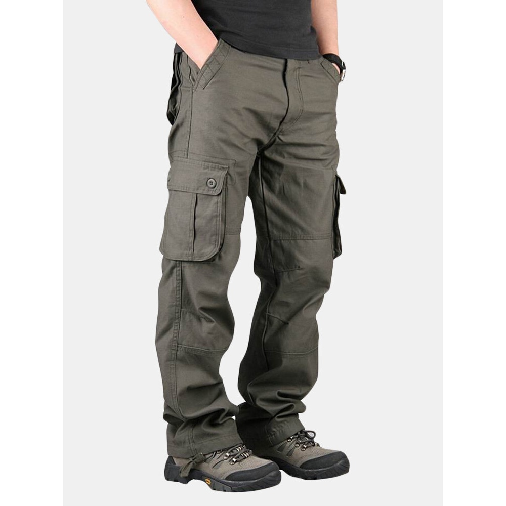 Mens Outdoor Leisure Cargo Pants Extra Large Pockets Straight Leg Trousers - 30 Black