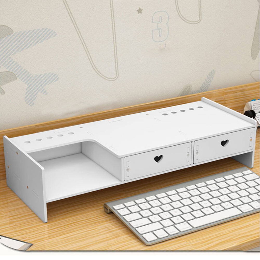 Universal with Storage Drawer Macbook PC Riser Laptop Monitor Wooden Desktop Stand Holder Screen Rack Organizer - Image 2